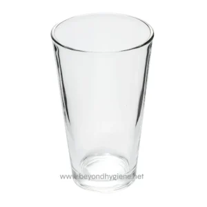 Clear reusable glass tumbler for professional hygiene and beverage service.