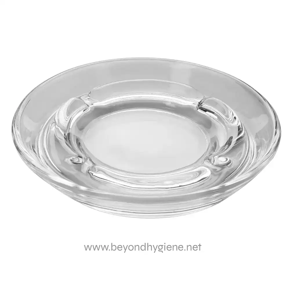 634-5164_002 Clear glass ashtray for hygienic smoking areas, easy to clean and sterilize. Perfect for commercial or home use, enhances sanitation in smoking zones within Asia.