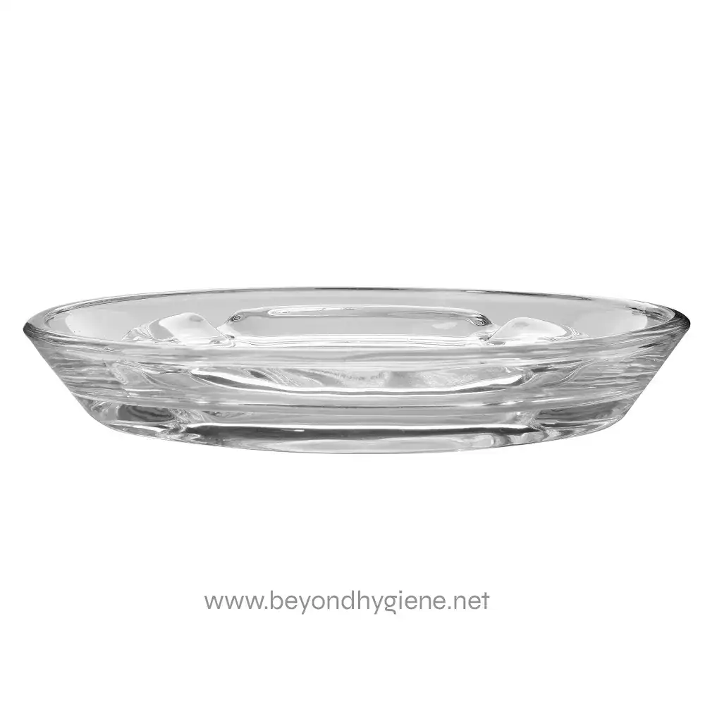 634-5164_004 Shiny clear glass soap dish, modern bathroom accessory for hygiene and organization, made of durable glass, stylish design from Beyond Hygiene Asia.