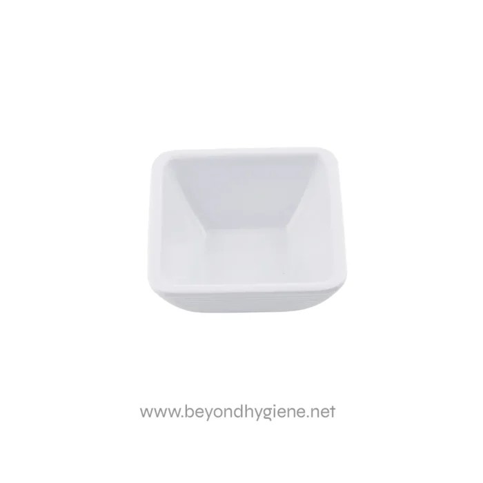 Stainless steel or plastic square soap dish used for hygiene and sanitation purposes, ideal for bathrooms and kitchens.