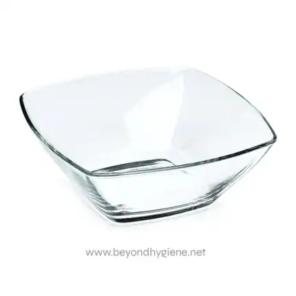 Clear glass bowl for hygiene and sanitation purposes in commercial and residential cleaning settings.
