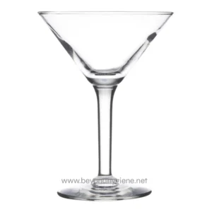 Elegant clear martini glass for beverages, promotional drinkware, or luxury event settings, emphasizing hygiene and premium quality.
