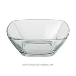 Sleek clear glass bowl for kitchen or dining, modern design for serving salads, snacks, or desserts, perfect for hygienic food presentation.