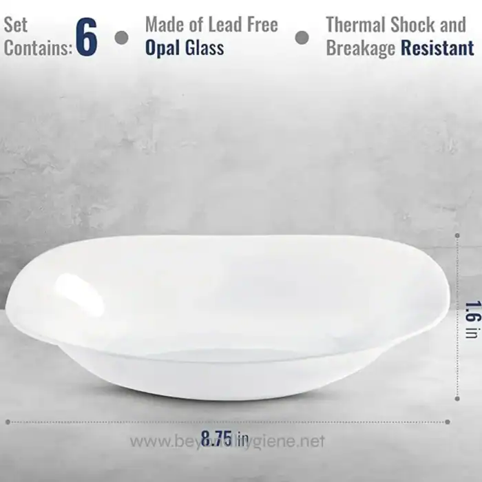 Opal glass bowl set, lead-free, thermal shock resistant, durable design, ideal for hygiene-focused environments, from Beyond Hygiene Asia.