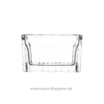 Clear glass sanitizer or soap dispenser container for hygiene and sanitation purposes.