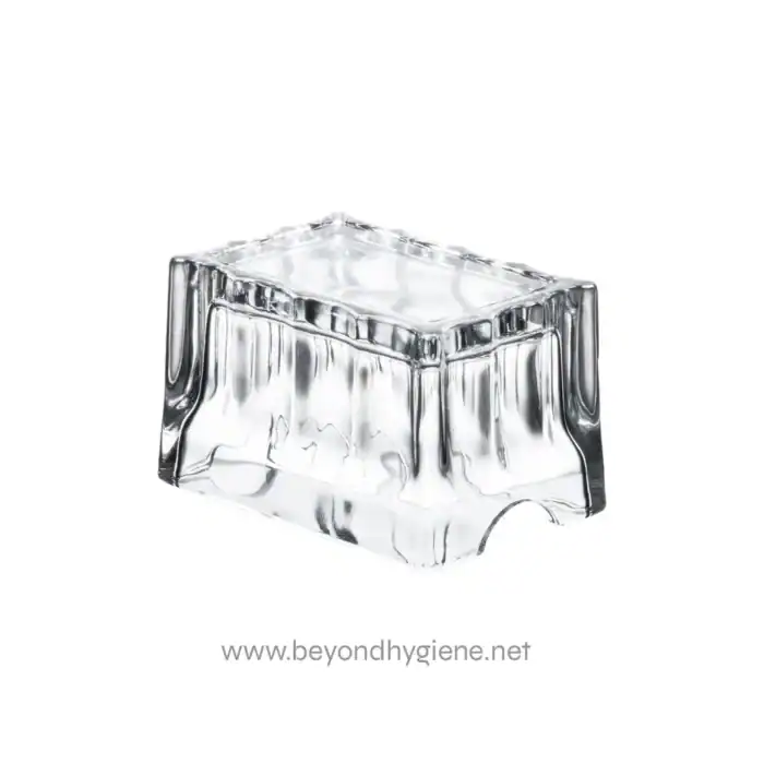 Shiny clear ice cube on white background, representing hygiene and cleanliness for Beyond Hygiene Asia.