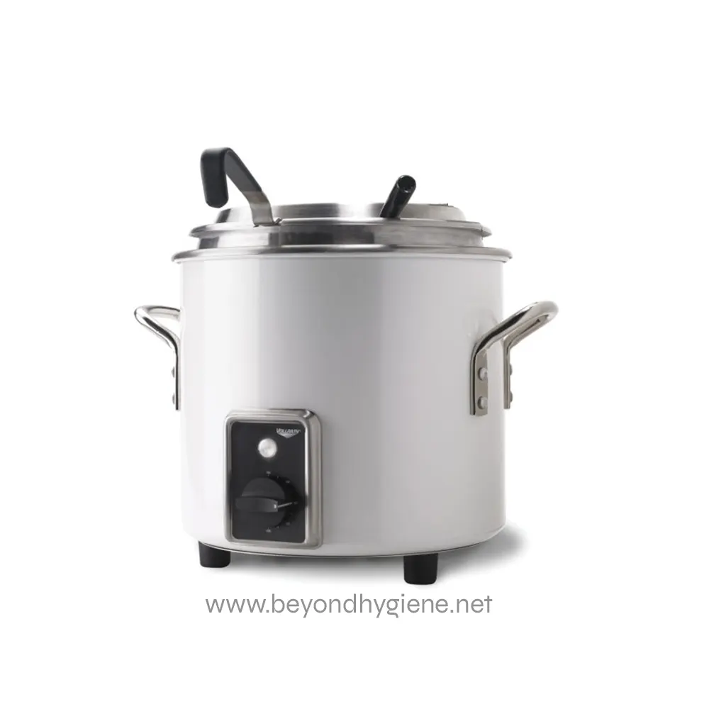 7217350_01 Stainless steel commercial food warmer or cooker with temperature control knob cleaner for professional kitchens.