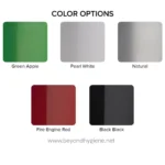 Green Apple, Pearl White, Natural, Fire Engine Red, and Black Black color options for hygiene and cleaning products.