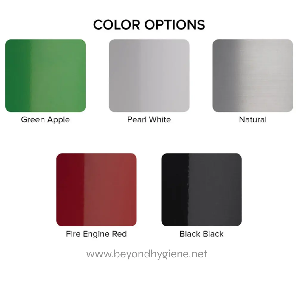 7217360_03 Green Apple, Pearl White, Natural, Fire Engine Red, and Black Black color options for hygiene and cleaning products.