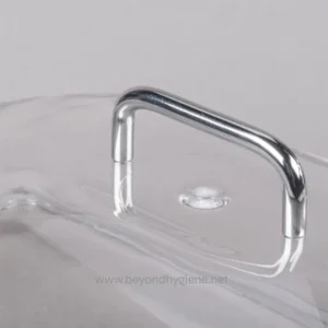 Stainless steel sink faucet with water flowing, clean and hygienic plumbing fixture.