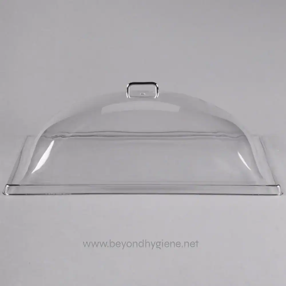 Clear plastic protective cover for hygiene and sanitation display.
