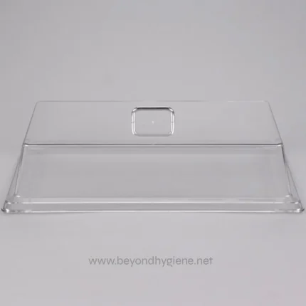 Clear acrylic hand sanitizer dispenser cover for hygiene and sanitation purposes.