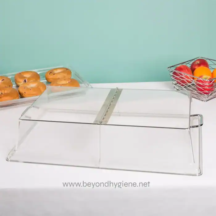 Sterilization and sanitizer display case for food hygiene and safety, perfect for cafes and restaurants. Transparent acrylic material ensures easy cleaning and visibility of stored items.