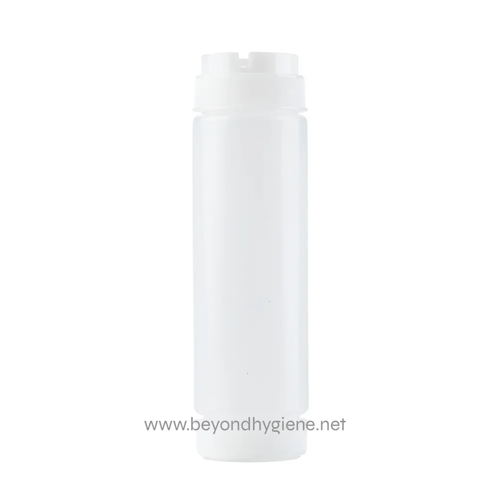 8 Refillable white plastic water bottle, eco-friendly hydration container, suitable for travel and outdoor activities, designed for sustainability and convenience.
