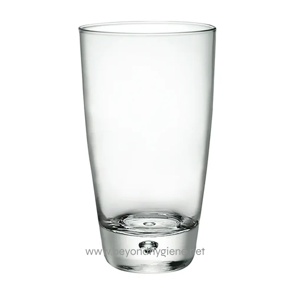 Clear drinking glass for hygiene and beverage service, emphasizing professional cleanliness standards for Asia-wide sanitation solutions.
