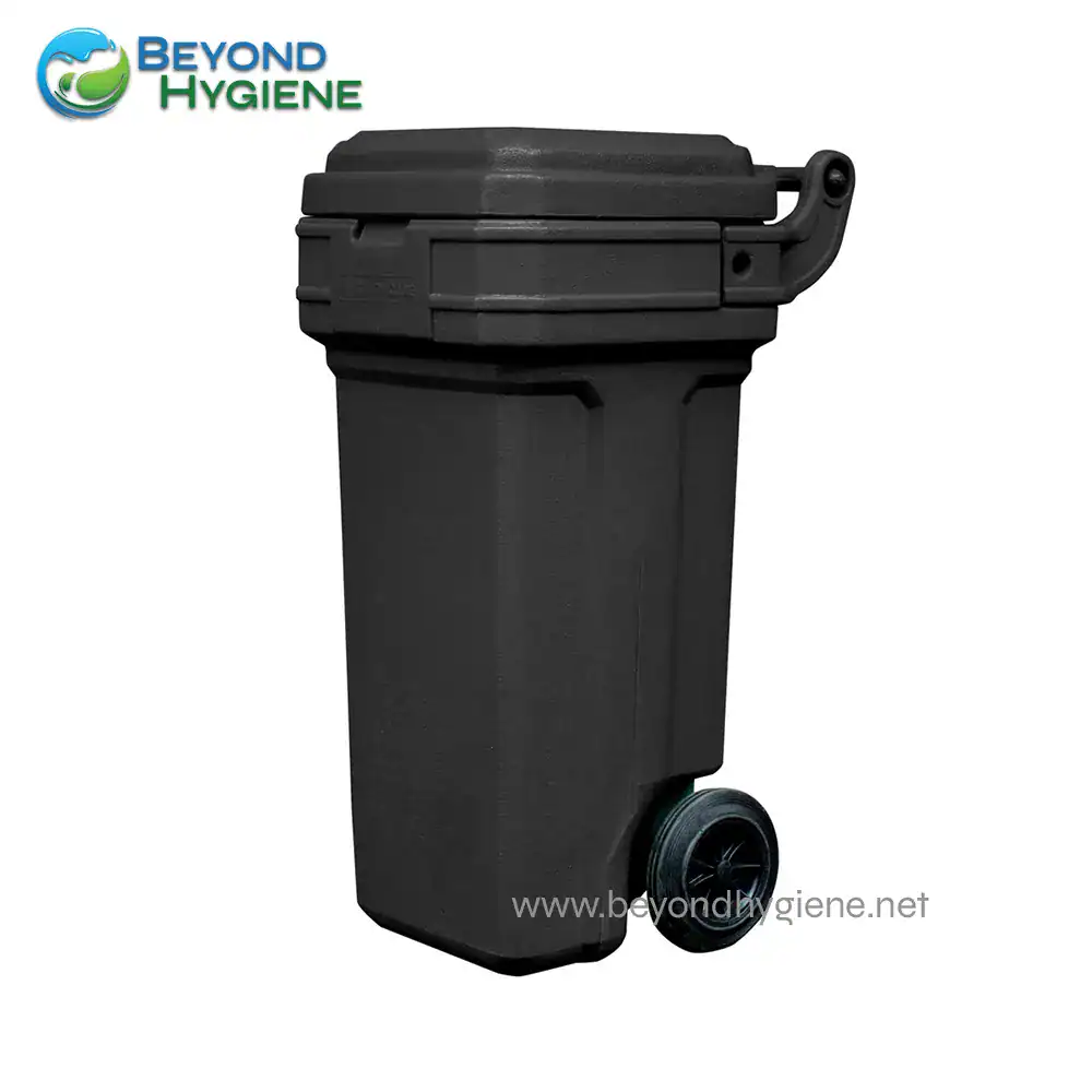 Green Care Roller King BLACK Black outdoor waste bin for hygiene and waste disposal in Asia, durable garbage container with wheels, ideal for commercial and public spaces, by Beyond Hygiene Asia.