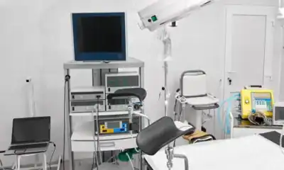 Advanced medical sterilization equipment in a clean hospital sterilization room, ensuring hygiene and infection control.