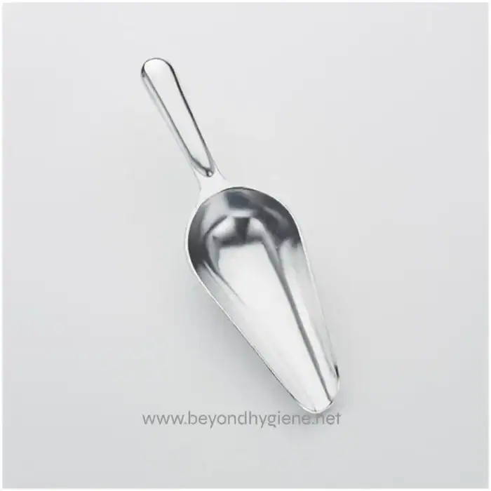 Stainless steel scoop, hygienic cleaning tool for food, medical, or industrial use, durable kitchen utensil, modern design, easy to clean, professional-grade serving equipment.
