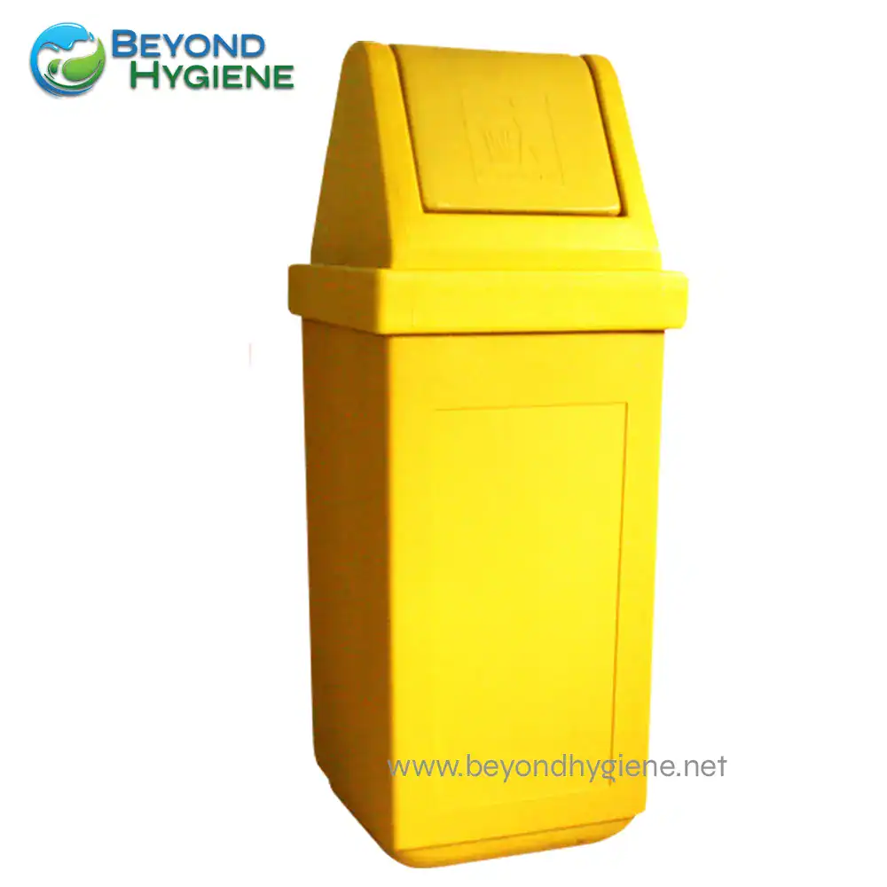 King Yellow medical waste disposal bin for hazardous waste management and sanitation hygiene.
