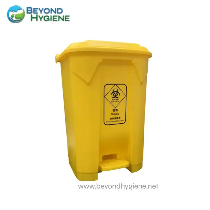 Biohazard medical waste yellow bin for infectious waste disposal, healthcare sanitation, Beyond Hygiene Asia.
