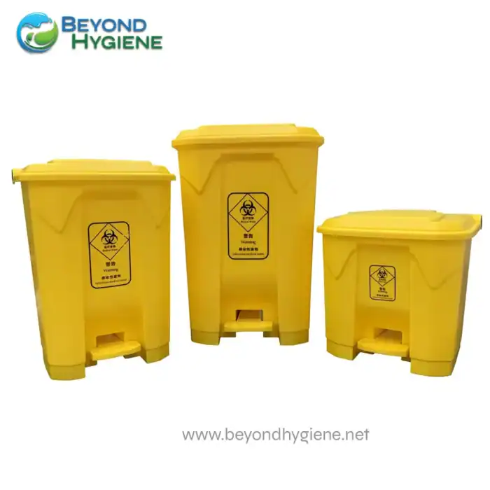 Biohazard medical waste disposal bins for healthcare cleanliness and hygiene in Asia, yellow sharps containers, medical waste management solutions, Beyond Hygiene Asia.