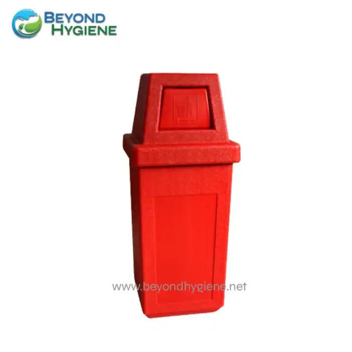 Red waste disposal station for proper hygiene and waste management at Beyond Hygiene Asia.