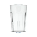 Clear plastic drinking glass for hygiene and sanitation purposes, ideal for food service and healthcare environments.