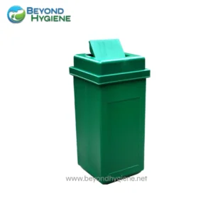 Bins for waste disposal and recycling, green waste bin with flip lid for hygienic waste management in Asia, commercial and public sanitation solutions by Beyond Hygiene.