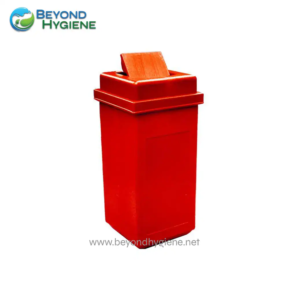 Plastic Trash Bin Swing Top Bin 85L_RED Used plastic waste bin for waste disposal in hygiene and sanitation facilities.