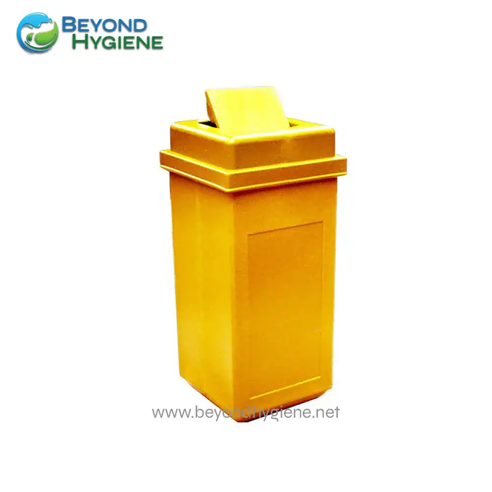 Plastic Trash Bin Swing Top Bin 85L_YELLOW Yellow trash bin for waste disposal, suitable for commercial and industrial hygiene environments.