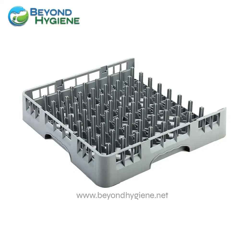 UGA-JD64ROP Stainless steel dishwasher rack with multiple tines for holding dishes, durable and easy to clean, used in commercial and residential kitchen dishwashers for effective dish sanitation.