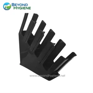 Black soap and sanitizer dispenser holder stand for hygiene and sanitation stations at Beyond Hygiene Asia.