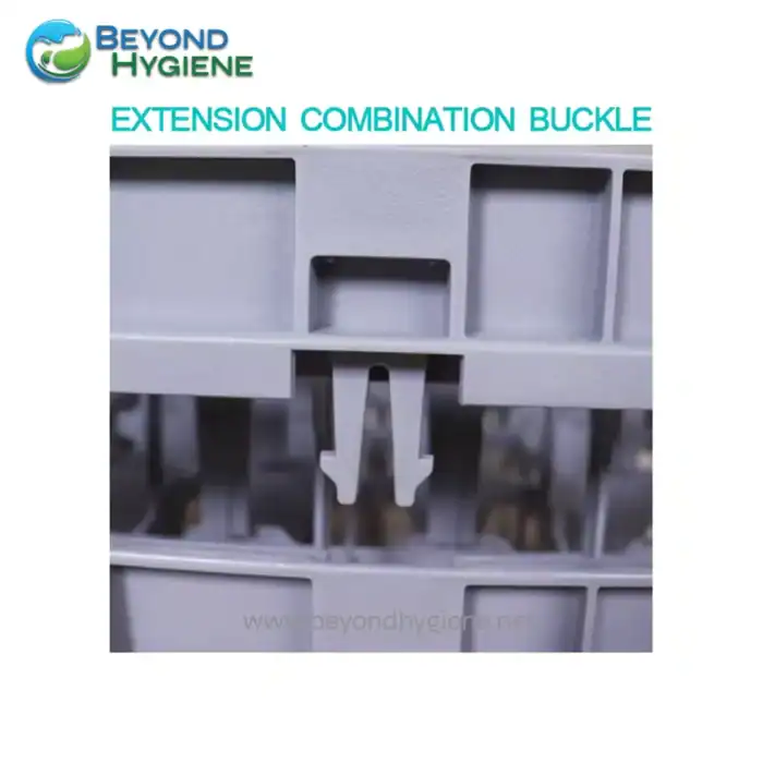 Extension combination buckle for industrial hygiene equipment, durable plastic construction, easy to attach and secure, suitable for maintaining hygienic conditions in hygiene and cleaning systems.