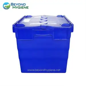 Blue plastic storage container for hygiene and sanitation supplies, durable and leak-proof.