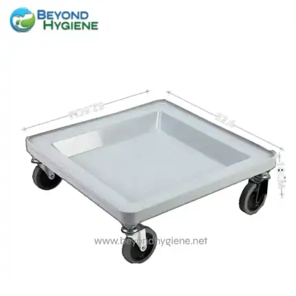 Wheel plastic transport cart for hospital linen and cleaning supplies, ideal for hygiene and sanitation tasks. Durable, versatile, and easy to maneuver for healthcare and janitorial cleaning services.