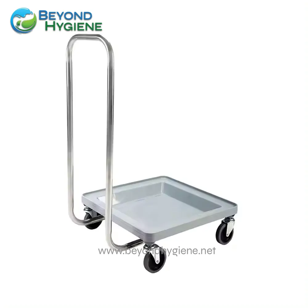 UGA-JDR002 Stainless steel utility cart with wheels, ideal for cleaning and janitorial services in Asian healthcare and sanitation facilities.