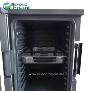 High-security commercial refrigerator, stainless steel, commercial kitchen essential, reliable food preservation, heavy-duty cooling unit for restaurants and food storage.