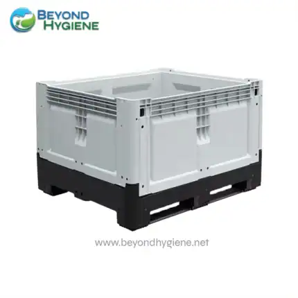 Heavy-duty white industrial plastic crate with black base, ideal for hygiene and storage applications in Asia.
