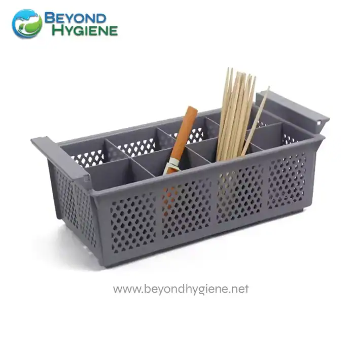 Beyond hygiene cleaning supplies caddy for organized storage in hygiene maintenance environments.