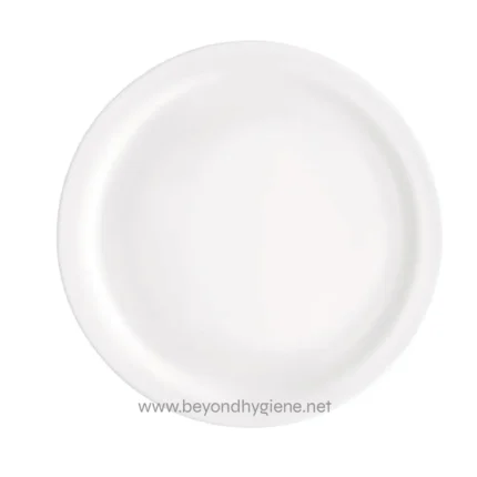 White ceramic plate for hygiene and food safety, ideal for commercial and domestic kitchens in Asia. Durable, easy to clean, and suitable for various dining settings.