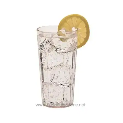 Refreshing lemon-infused sparkling water served in a clear glass with ice.
