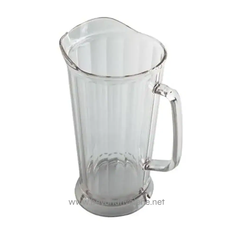 Clear glass pitcher ideal for beverage service at Beyond Hygiene Asia, promoting hygiene and cleanliness standards. Perfect for water, juice, or other drinks in professional or hospitality settings.