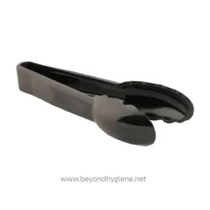 Black rubber tong gripper for food handling and sanitation, ideal for professional hygiene standards.