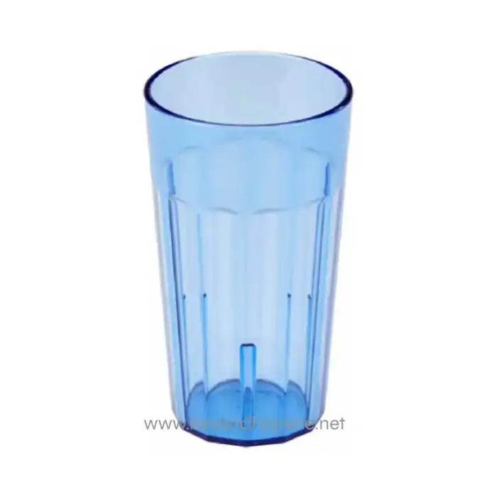 Clear blue plastic tumbler for hygiene and sanitation, suitable for daily use and cleaning routines. Durable and transparent design ideal for homes and commercial environments.