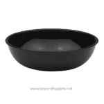 Black plastic cleaning or disposal bowl for hygiene and sanitation purposes, ideal for food or sanitation needs.