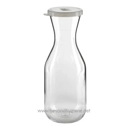 Clear glass carafe for hygiene and sanitation purposes, ideal for beverages or containers in Asian healthcare and hospitality settings.