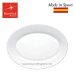 Bormioli Rocco oval ceramic plate made in Spain, ideal for upscale dining, durable and stylish for restaurants and catering.