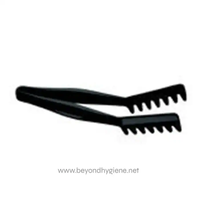 Black plastic hair sectioning clips for hair styling and sectioning, ideal for salons, barbershops, and personal use, emphasizing hygiene and professional hair care solutions.