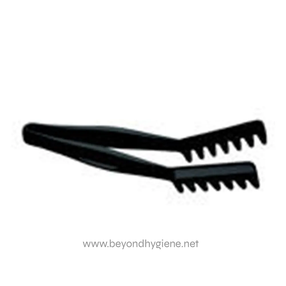 tong-angled-tga11_span2 Black plastic hair sectioning clips for hair styling and sectioning, ideal for salons, barbershops, and personal use, emphasizing hygiene and professional hair care solutions.