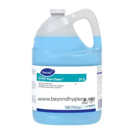 Effective industrial and commercial cleaning detergent, Suma Pan-Clean D1.5, for hygienic dishwashing and surface sanitation in Asia.